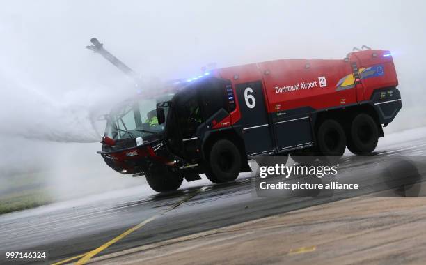 The PANTHER 6 X 6 photographed during its hand-over to Dortmund Airport's Fire Brigade in Dortmund, Germany, 09 October 2017. Dortmund Airport is...