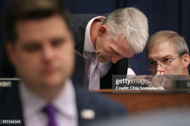 House Oversight and Government Reform Committee Chairman Trey Gowdy talks with Rep. Jim Jordan during a joint hearing of his committee and the House...