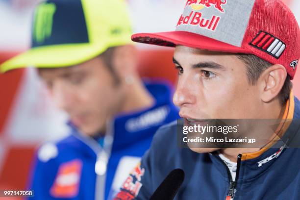 Marc Marquez of Spain and Repsol Honda Team speaks during the press conference pre-event during the MotoGp of Germany - Previews at Sachsenring...