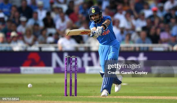 Virat Kohli of India bats during the Royal London One-Day match between England and India at Trent Bridge on July 12, 2018 in Nottingham, England.