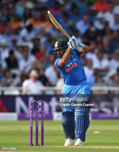 Rohit Sharma of India bats during the Royal London One-Day match between England and India at Trent Bridge on July 12, 2018 in Nottingham, England.