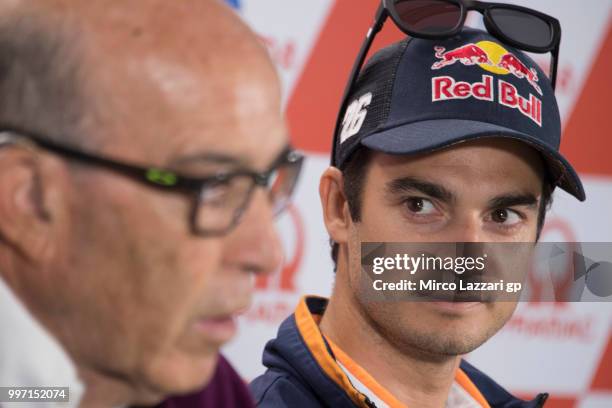 Dani Pedrosa of Spain and Repsol Honda Team looks on during the press conference in order to announce his retired during the MotoGp of Germany -...