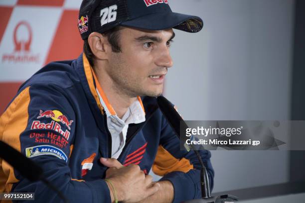 Dani Pedrosa of Spain and Repsol Honda Team speaks during the press conference in order to announce his retired during the MotoGp of Germany -...