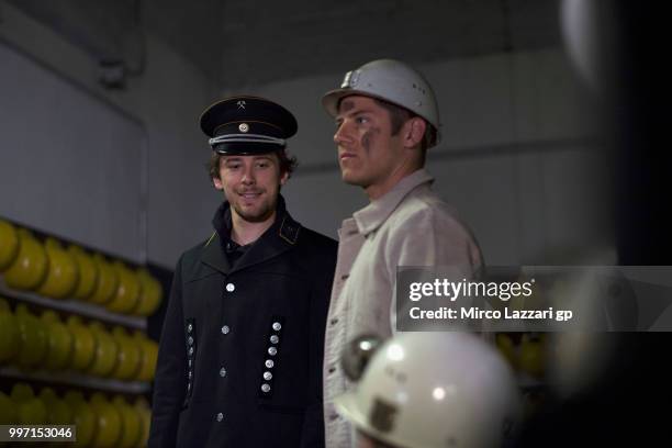 Philipp Oettl of Germany and Sudmetall Schedl GP Racing smiles during the pre-event "MotoGP riders visit the historic Oelsnitz / Erzgebirge coal mine...