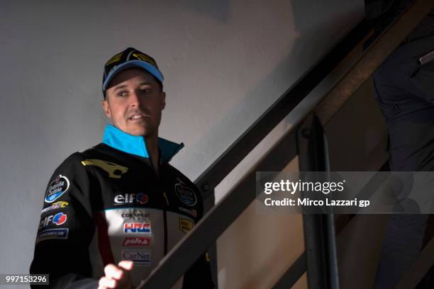 Tom Luthi of Switzerland and and Team EG 0,0 Marc VDS looks on during the pre-event "MotoGP riders visit the historic Oelsnitz / Erzgebirge coal mine...