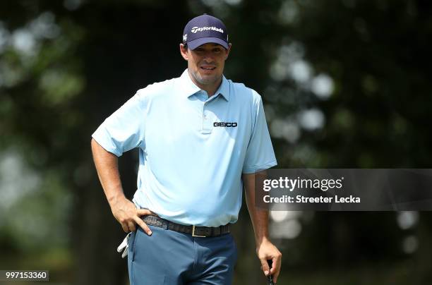 Johnson Wagner waits to putt on the fifth hole during the first round of the John Deere Classic at TPC Deere Run on July 12, 2018 in Silvis, Illinois.