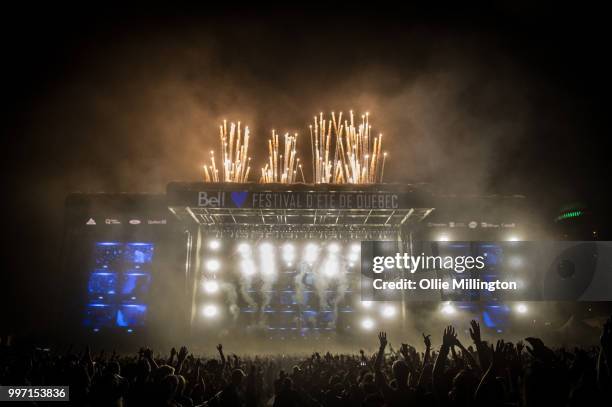 Alex Pall, Andrew Taggart and Matt Mcguire of Chain Smokers perform onstage at the mainstage at The Plains of Abraham in The Battlefields Park during...