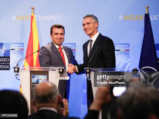 Secretary General, Jens Stoltenberg and President of Macedonia, Zoran Zaew during signing ceremony of the initiation of accession process during 2018...