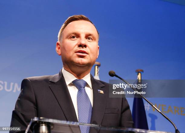 President of Poland, Andrzej Duda gives a closing press conference during 2018 summit in NATOs headquarters in Brussels, Belgium on July 12, 2018.