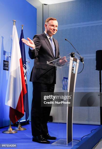 President of Poland, Andrzej Duda gives a closing press conference during 2018 summit in NATOs headquarters in Brussels, Belgium on July 12, 2018.