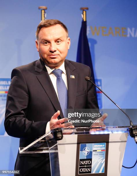 President of Poland, Andrzej Duda gives a closing press conference during 2018 summit in NATOs headquarters in Brussels, Belgium on July 12, 2018.