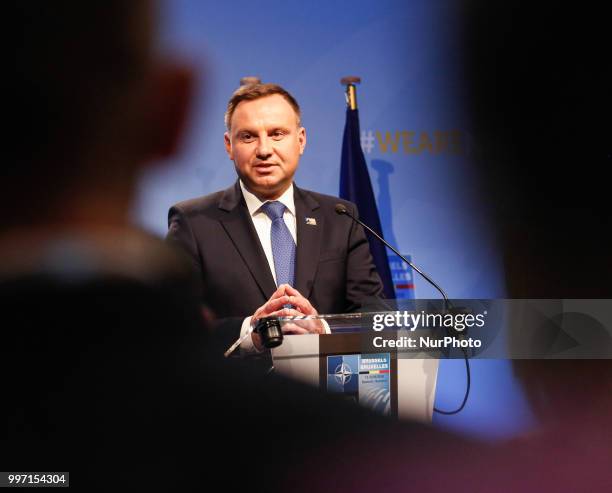 President of Poland, Andrzej Duda gives a closing press conference during 2018 summit in NATOs headquarters in Brussels, Belgium on July 12, 2018.