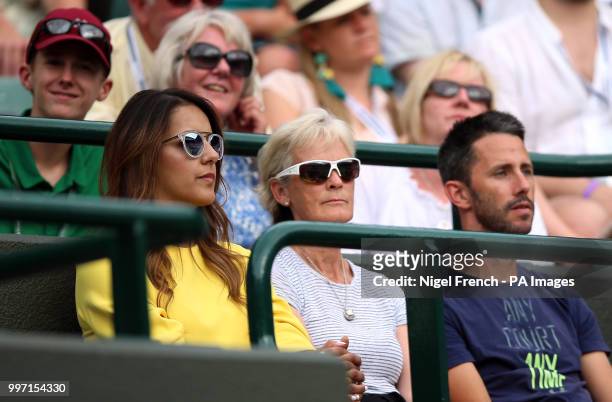Jamie Murray's wife Alejandra Gutierrez with his mother Judy Murray on day ten of the Wimbledon Championships at the All England Lawn Tennis and...