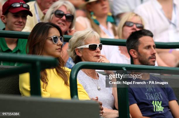 Jamie Murray's wife Alejandra Gutierrez with his mother Judy Murray on day ten of the Wimbledon Championships at the All England Lawn Tennis and...