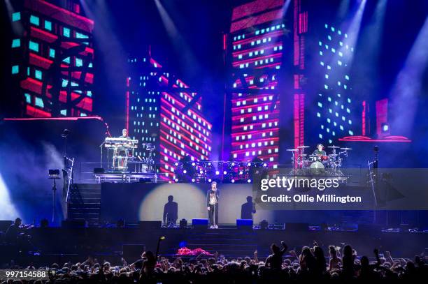 Alex Pall, Andrew Taggart and Matt Mcguire of Chain Smokers perform onstage at the mainstage at The Plains of Abraham in The Battlefields Park during...