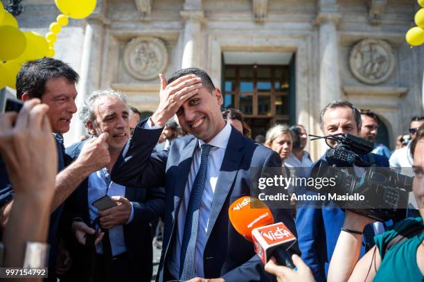 Deputy Prime Minister Luigi di Maio, Senators and Deputies of 5-Star movement celebrate after that Italian Parliament approved cutting "Vitalizi"...