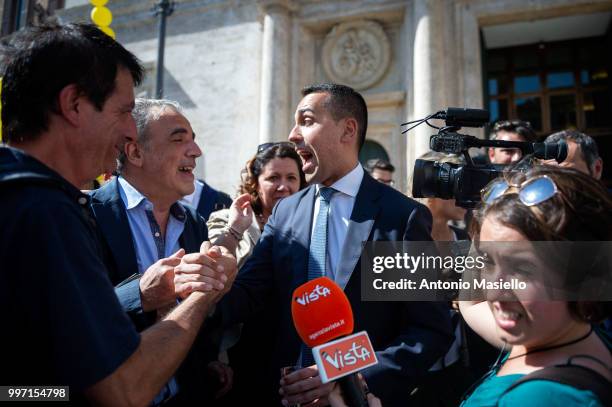 Deputy Prime Minister Luigi di Maio, Senators and Deputies of 5-Star movement celebrate after that Italian Parliament approved cutting "Vitalizi"...