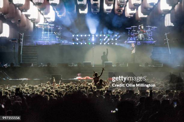 Alex Pall, Andrew Taggart and Matt Mcguire of Chain Smokers perform onstage at the mainstage at The Plains of Abraham in The Battlefields Park during...