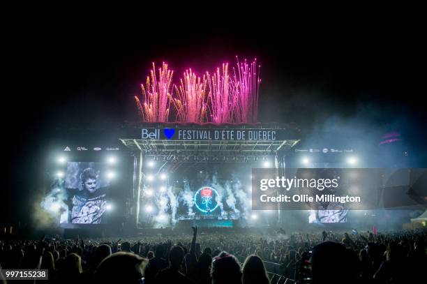 Alex Pall, Andrew Taggart and Matt Mcguire of Chain Smokers perform onstage at the mainstage at The Plains of Abraham in The Battlefields Park during...