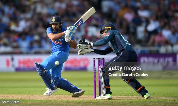 Rohit Sharma of India bats during the Royal London One-Day match between England and India at Trent Bridge on July 12, 2018 in Nottingham, England.