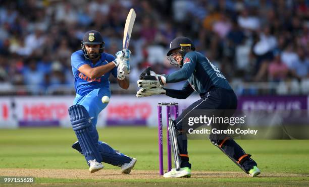 Rohit Sharma of India bats during the Royal London One-Day match between England and India at Trent Bridge on July 12, 2018 in Nottingham, England.