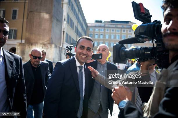 Deputy Prime Minister Luigi di Maio, Senators and Deputies of 5-Star movement celebrate after that Italian Parliament approved cutting "Vitalizi"...