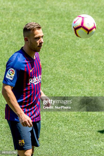 Brazilian midfield Arthur Henrique Ramons de Oliveira Melo is presented as new FC Barcelona's player at Camp Nou staium on Barcelona, Catalonia,...