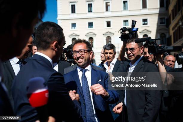Deputy Prime Minister Luigi di Maio and Justice Minister Alfonso Bonafede with Senators and Deputies of 5-Star movement celebrate after that Italian...