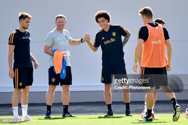 Graeme Jones ass. Coach of Belgian Team and Axel Witsel midfielder of Belgium pictured during a training session as part of the preparation prior to...