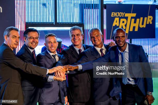 Brazilian midfield Arthur Henrique Ramons de Oliveira Melo is presented as new FC Barcelona's player at Camp Nou staium on Barcelona, Catalonia,...