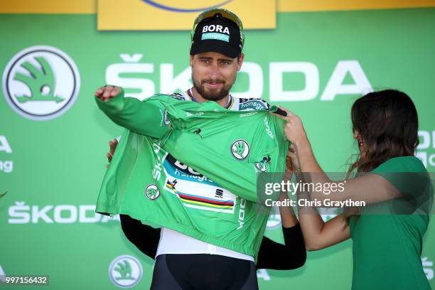 Podium / Peter Sagan of Slovakia and Team Bora Hansgrohe Green Sprint Jersey Celebration / during 105th Tour de France 2018, Stage 6 a 181km stage...