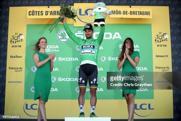 Podium / Peter Sagan of Slovakia and Team Bora Hansgrohe Green Sprint Jersey Celebration / during 105th Tour de France 2018, Stage 6 a 181km stage...