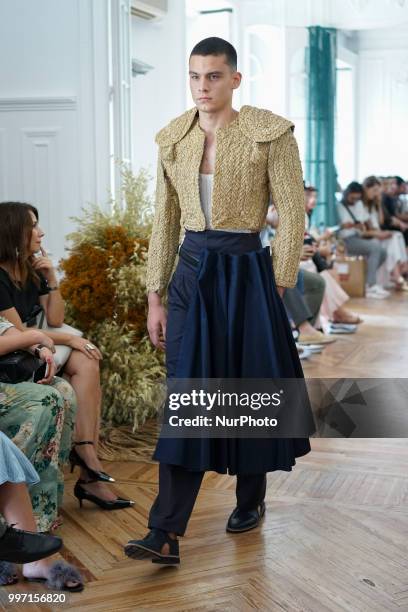 Model walks the runway during the Carlota Barrera show at Mercedes Benz Fashion Week Madrid Spring/ Summer 2019 on July 12, 2018 in Madrid, Spain.