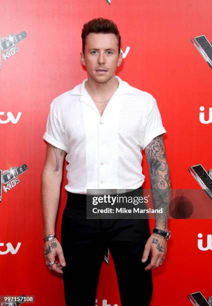 Danny Jones attends a photocall to launch season 2 of "The Voice: Kids" at Madame Tussauds on July 12, 2018 in London, England.