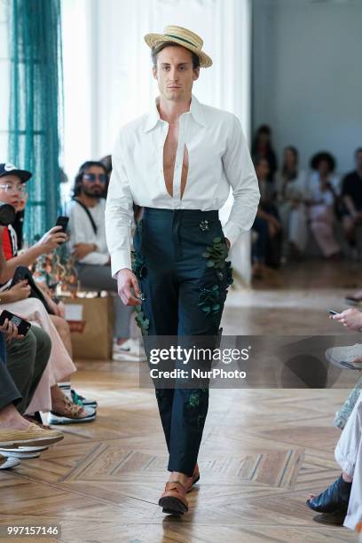 Model walks the runway during the Carlota Barrera show at Mercedes Benz Fashion Week Madrid Spring/ Summer 2019 on July 12, 2018 in Madrid, Spain.