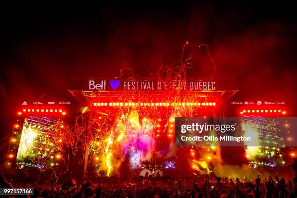 Alex Pall, Andrew Taggart and Matt Mcguire of Chain Smokers perform onstage at the mainstage at The Plains of Abraham in The Battlefields Park during...