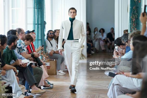 Model walks the runway during the Carlota Barrera show at Mercedes Benz Fashion Week Madrid Spring/ Summer 2019 on July 12, 2018 in Madrid, Spain.