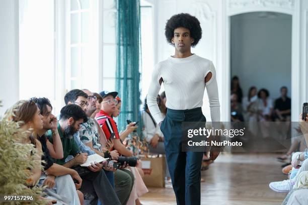 Model walks the runway during the Carlota Barrera show at Mercedes Benz Fashion Week Madrid Spring/ Summer 2019 on July 12, 2018 in Madrid, Spain.