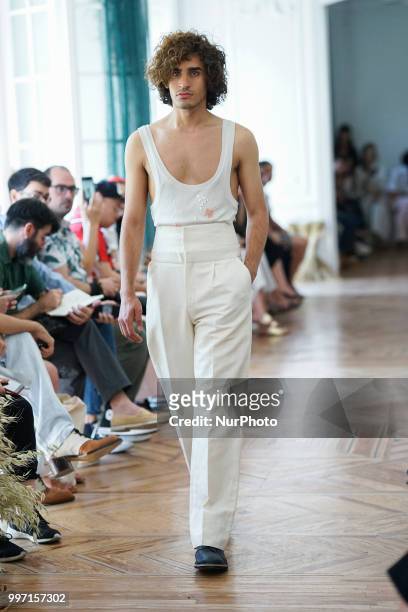 Model walks the runway during the Carlota Barrera show at Mercedes Benz Fashion Week Madrid Spring/ Summer 2019 on July 12, 2018 in Madrid, Spain.