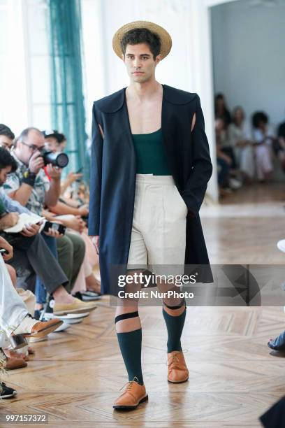 Model walks the runway during the Carlota Barrera show at Mercedes Benz Fashion Week Madrid Spring/ Summer 2019 on July 12, 2018 in Madrid, Spain.