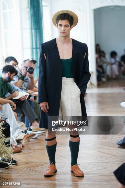 Model walks the runway during the Carlota Barrera show at Mercedes Benz Fashion Week Madrid Spring/ Summer 2019 on July 12, 2018 in Madrid, Spain.