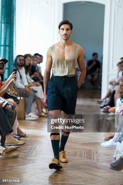 Model walks the runway during the Carlota Barrera show at Mercedes Benz Fashion Week Madrid Spring/ Summer 2019 on July 12, 2018 in Madrid, Spain.