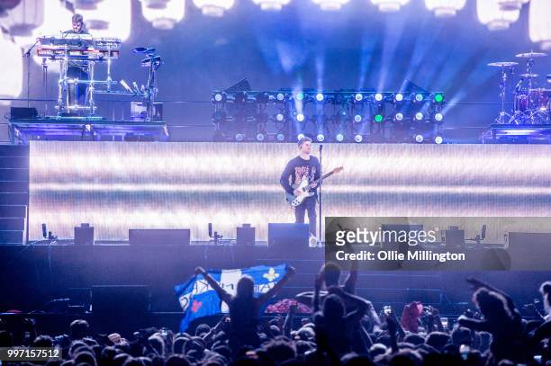 Alex Pall, Andrew Taggart and Matt Mcguire of Chain Smokers perform onstage at the mainstage at The Plains of Abraham in The Battlefields Park during...