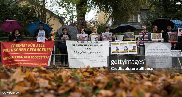 Small group of demonstrators protest against the execution of political prisoners in Iran in front of the nation's embassy in Berlin, Germany, 10...