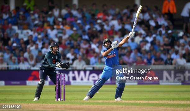 Rohit Sharma of India bats during the Royal London One-Day match between England and India at Trent Bridge on July 12, 2018 in Nottingham, England.