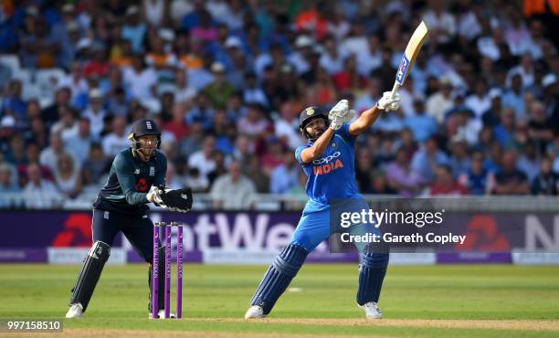 Rohit Sharma of India bats during the Royal London One-Day match between England and India at Trent Bridge on July 12, 2018 in Nottingham, England.