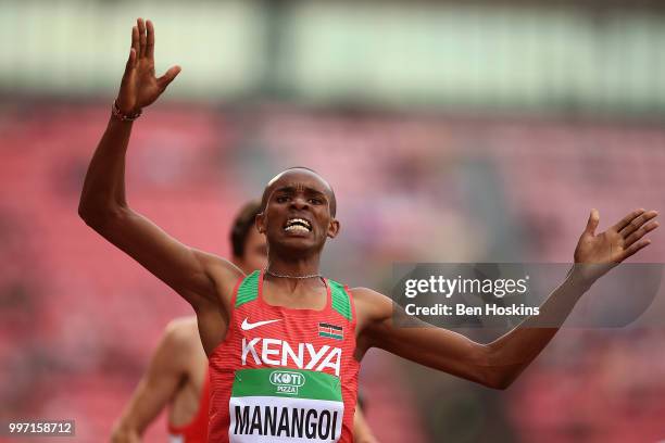 George Meitamei Manangoi of Kenya celebrates as he crosses the line to win gold in the final of the men's 1500m on day three of The IAAF World U20...