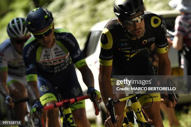 New Zealand's Dion Smith and France's Fabien Grellier ride during their fice-men breakaway in the sixth stage of the 105th edition of the Tour de...