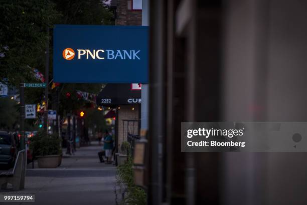 Signage is displayed outside a PNC Financial Services Group Inc. Bank branch in Chicago, Illinois, U.S., on Tuesday, July 10, 2018. PNC Financial...