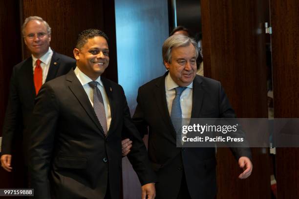 Curacao Prime Minister H.E. Mr. Eugene Rhuggenaath meeting with United Nations Secretary-General Antonio Guterres at UN Headquaters.